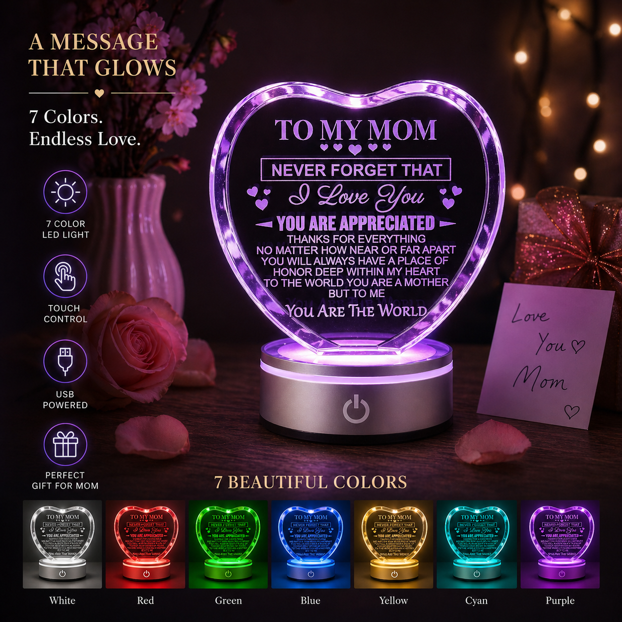 K9 Glass Crystal 3D Laser Engraved Mother’s Love Lamp