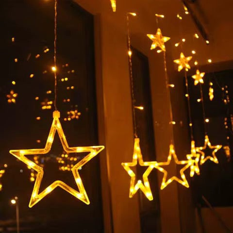 Decorative LED Curtain String Lights – Stars Design | RGB & Warm Yellow
