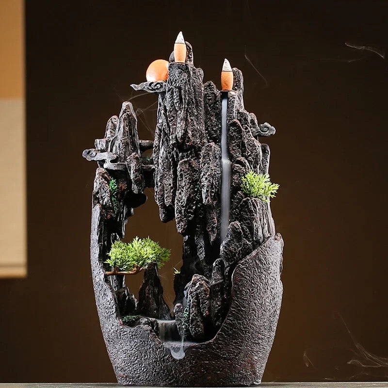 Double Sided Mountain Back-Flow Incense Holder + 10 Free Incense Cones