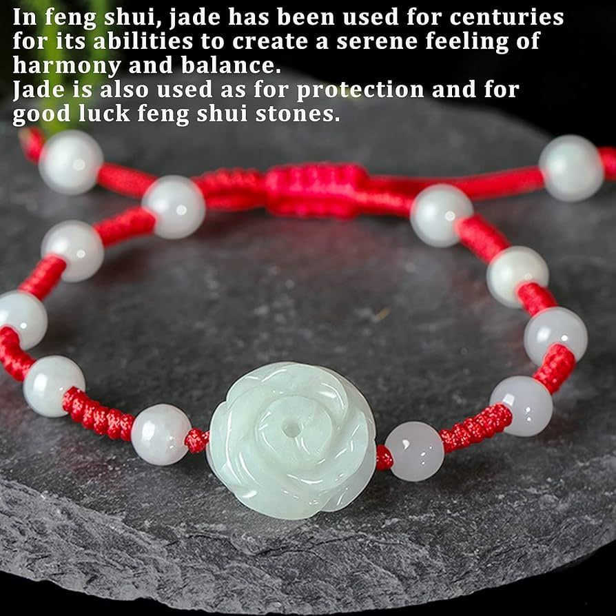 Natural Hetian Jade Chinese Lucky Red String Adjustable Bracelet