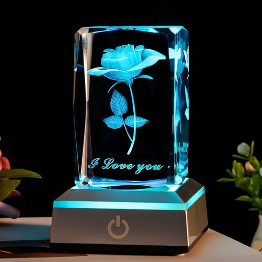 K9 Glass Crystal 3D Laser Engraved Rose Lamp (I Love You)