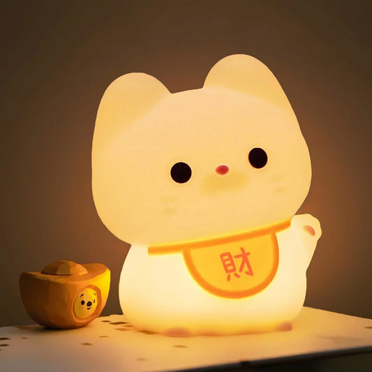 Adorable Squishy Silicone Animal Night Light (Lucky Chinese Cat)