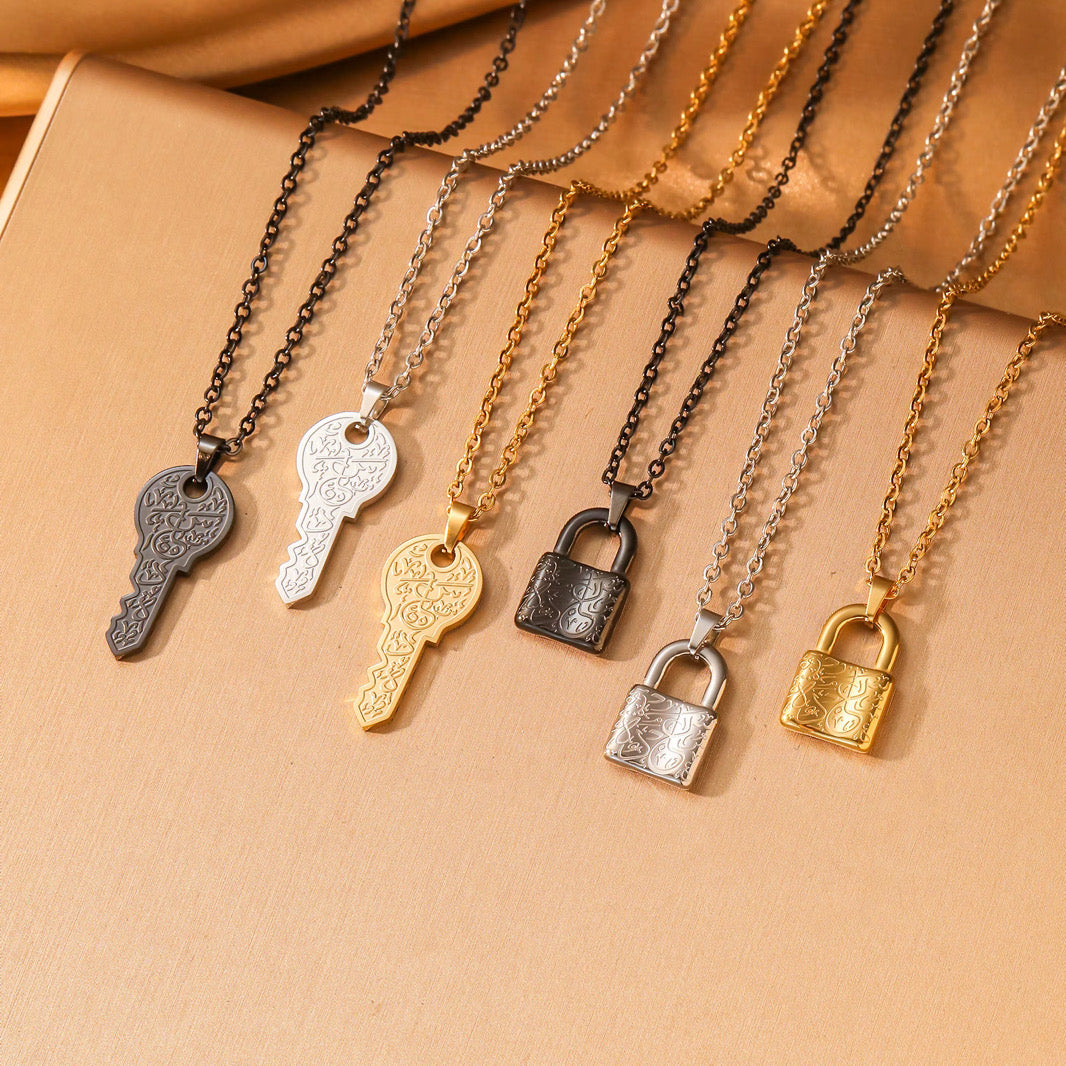 Arabic Happiness Lock & Key Stainless Steel Necklace