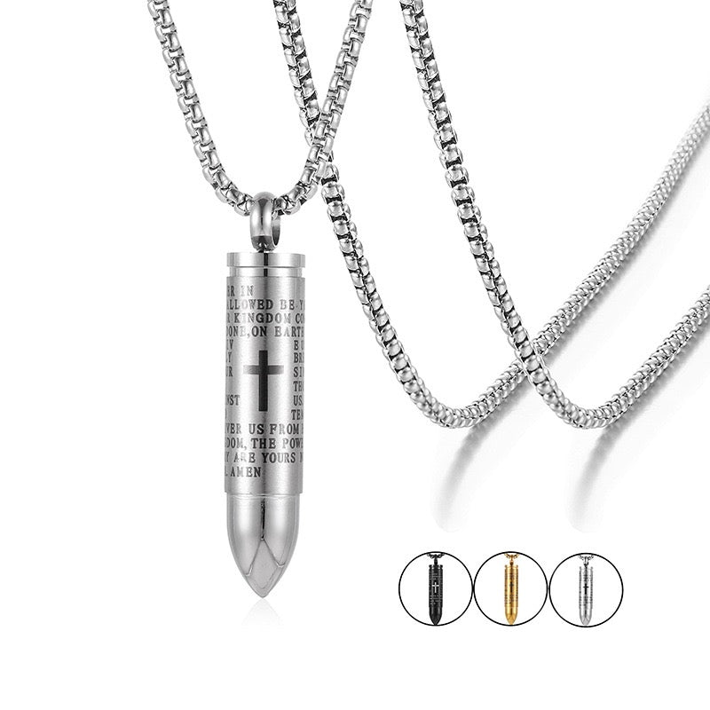 Stainless Steel Bullet Capsule Prayer Necklace