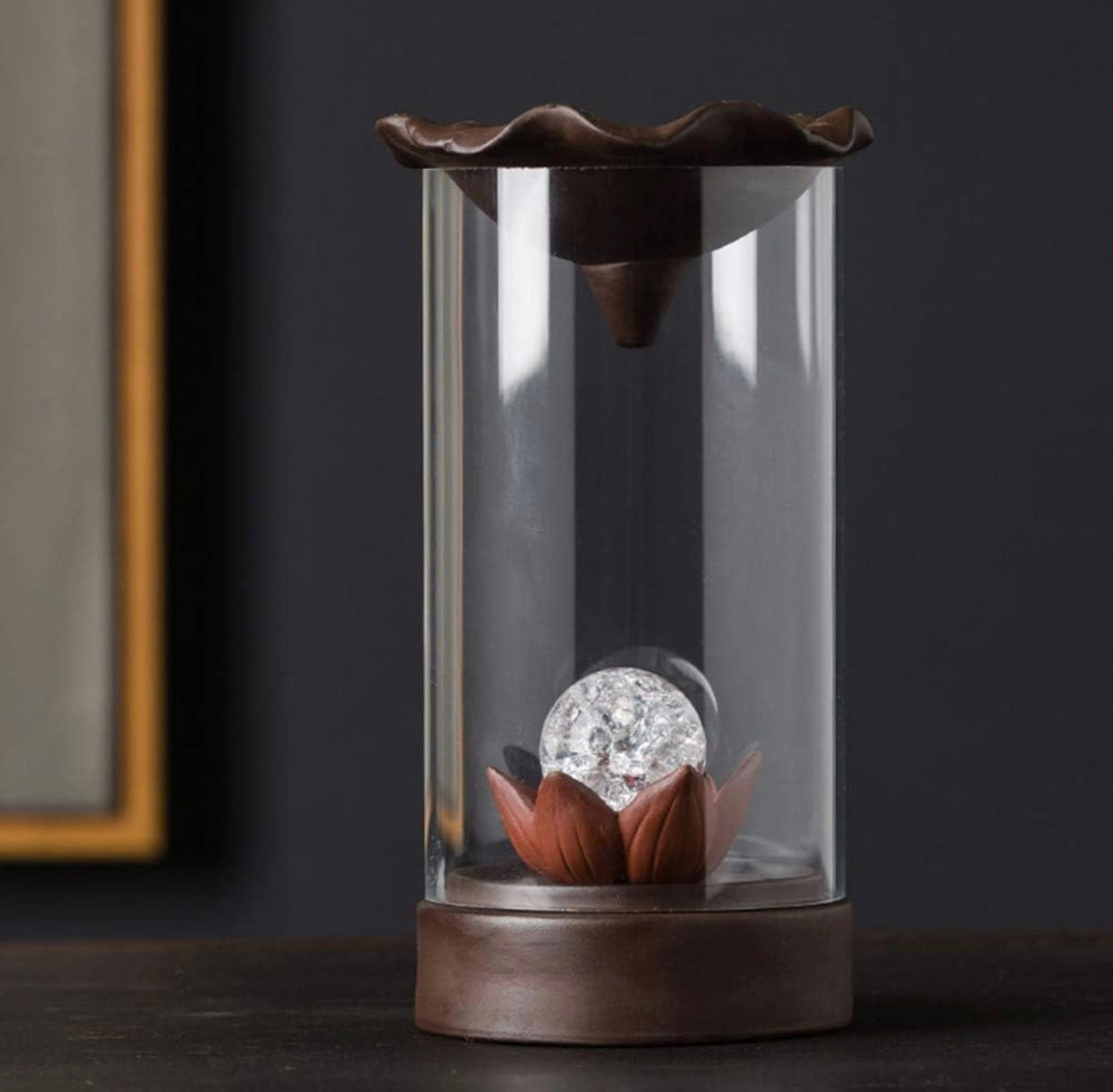 Ceramic LED Crystal Ball Designed Wind Proof Back-Flow Incense Holder + 10 Free Incense Cones