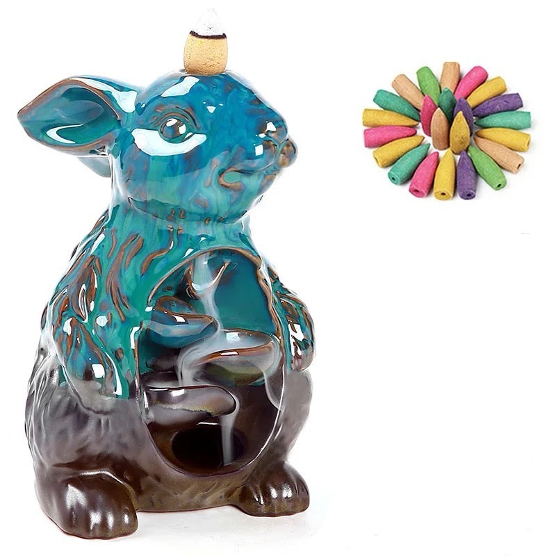 Rabbit Back-Flow Incense Holder + 10 Free Incense Cones