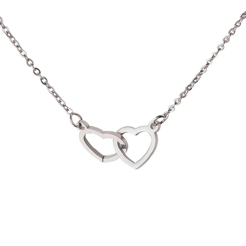 Stainless Steel Dainty Interlocking Hearts Necklace