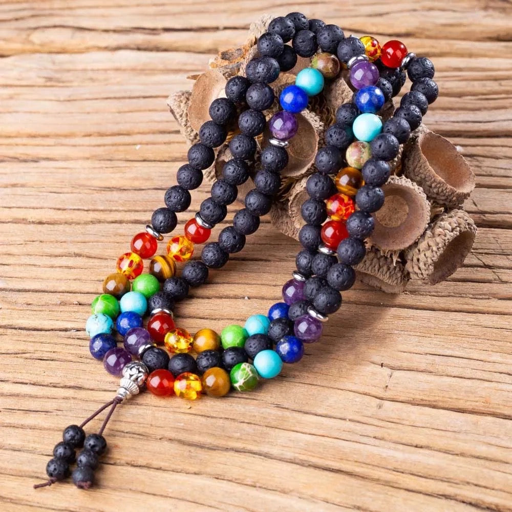 7 Chakra Lava Stone Mala (108 Beads 8mm)