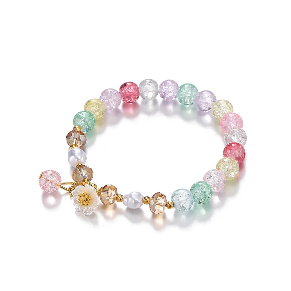 Glass Crystal Floral Charm Bracelet (8MM)