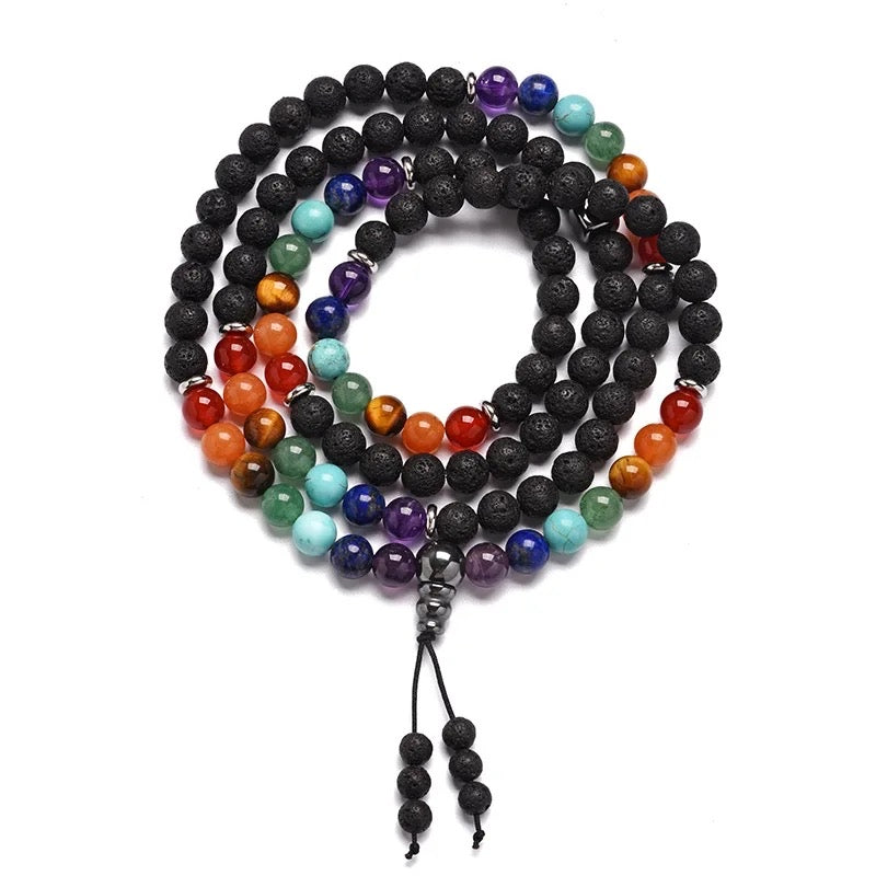 7 Chakra Lava Stone Mala (108 Beads 8mm)