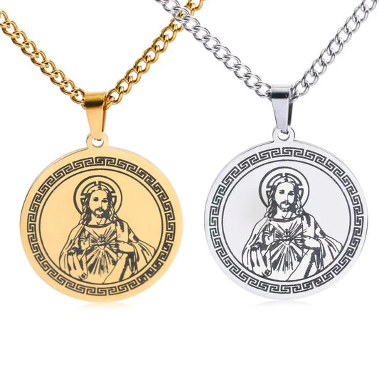 Stainless Steel Jesus Engraved Christian Necklace