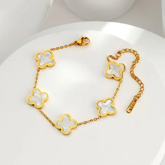 High Quality Stainless Steel Van Cleef Inspired Clover 3pc Set (Pearl White)