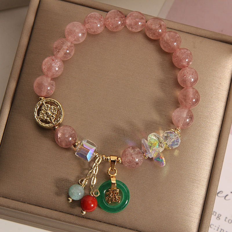 Strawberry Quartz Crystal Jade Charm Bracelet