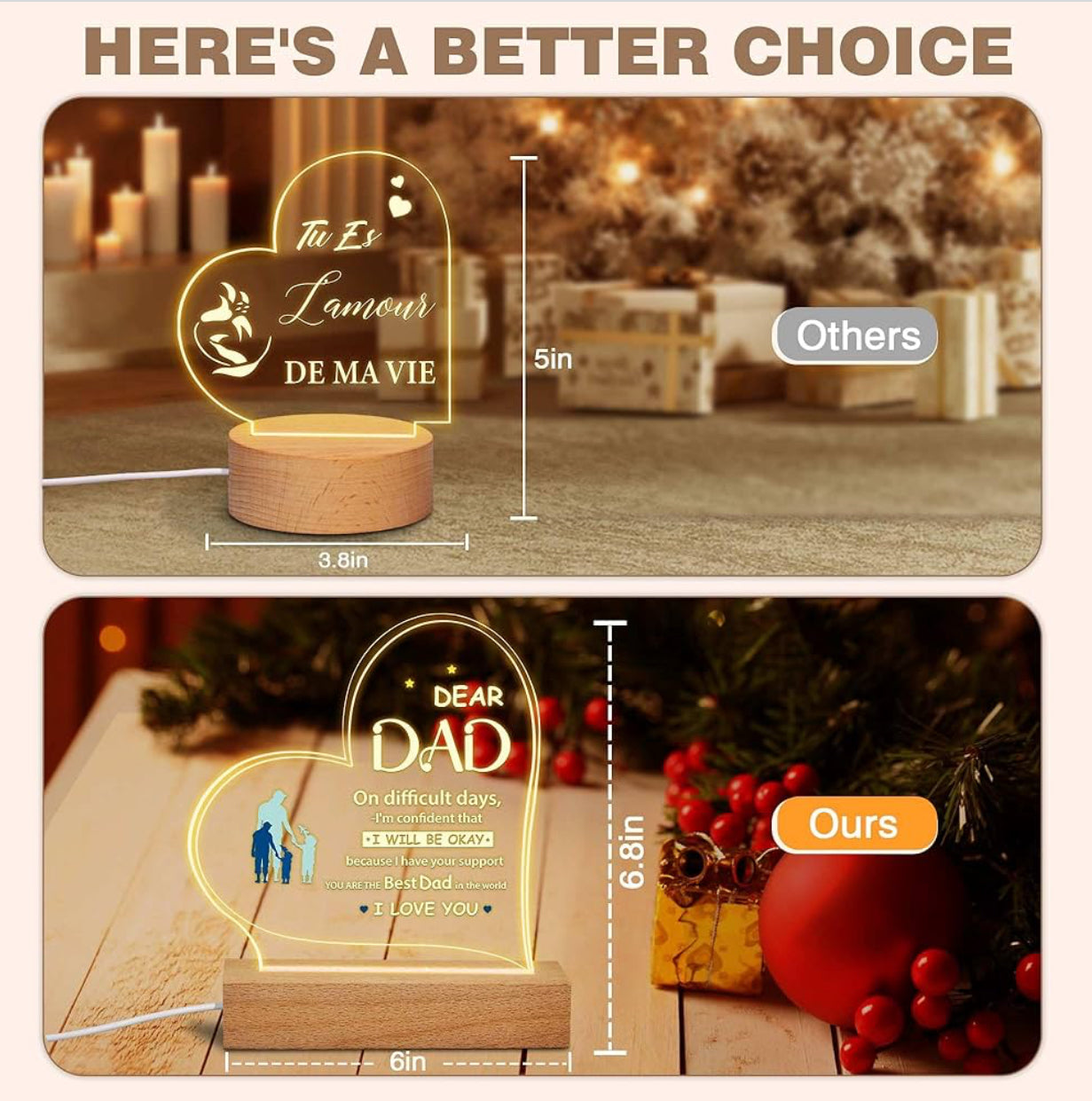 Father’s Love 3D Acrylic Night Lamp With Wooden Base