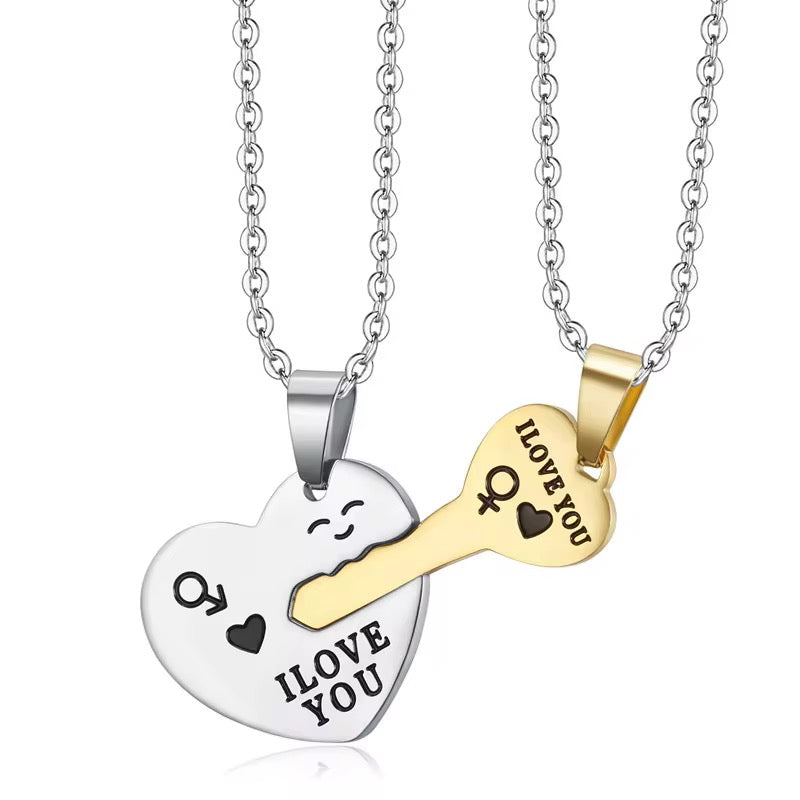 Stainless Steel Couples/ Relationship/ Friendship Love Necklace 2pc Key & Heart