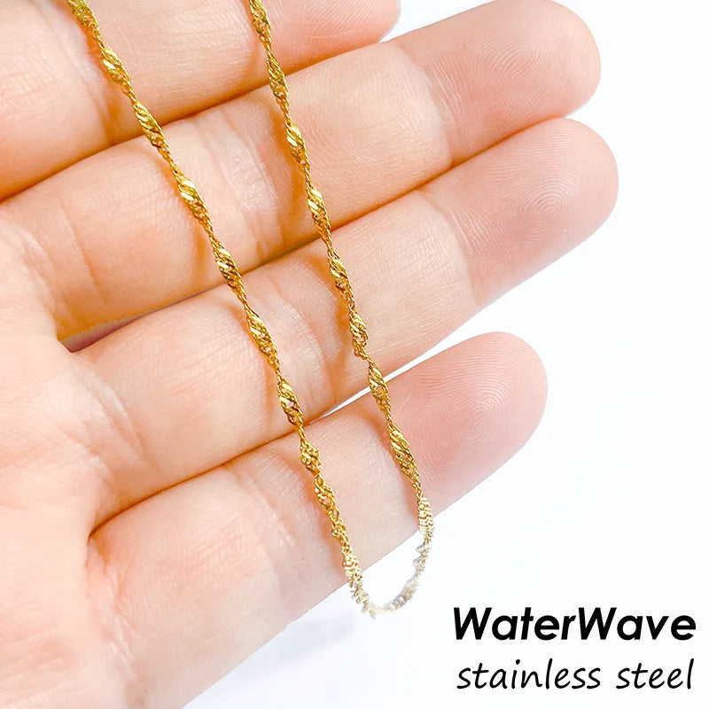 High Quality Stainless Steel Dainty Water Wave Chain (50cm Length)