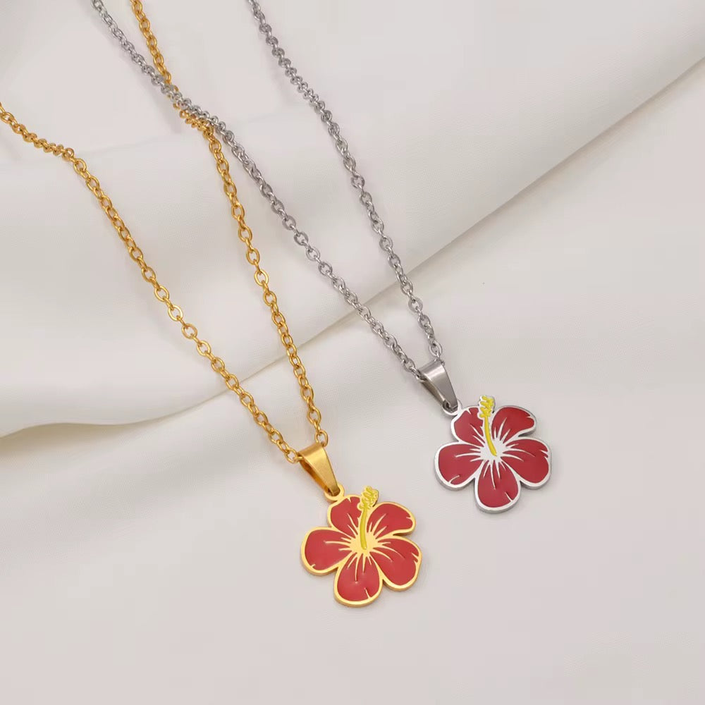 Stainless Steel Hibiscus Necklace