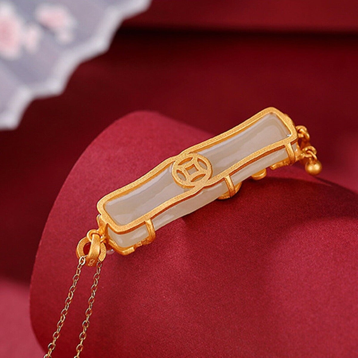 Stainless Steel White Jade Bamboo Necklace