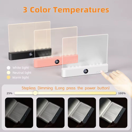 Rechargeable Full-Page 2 in 1 LED Acrylic Panel Reading Book Light – 3 Color Mode