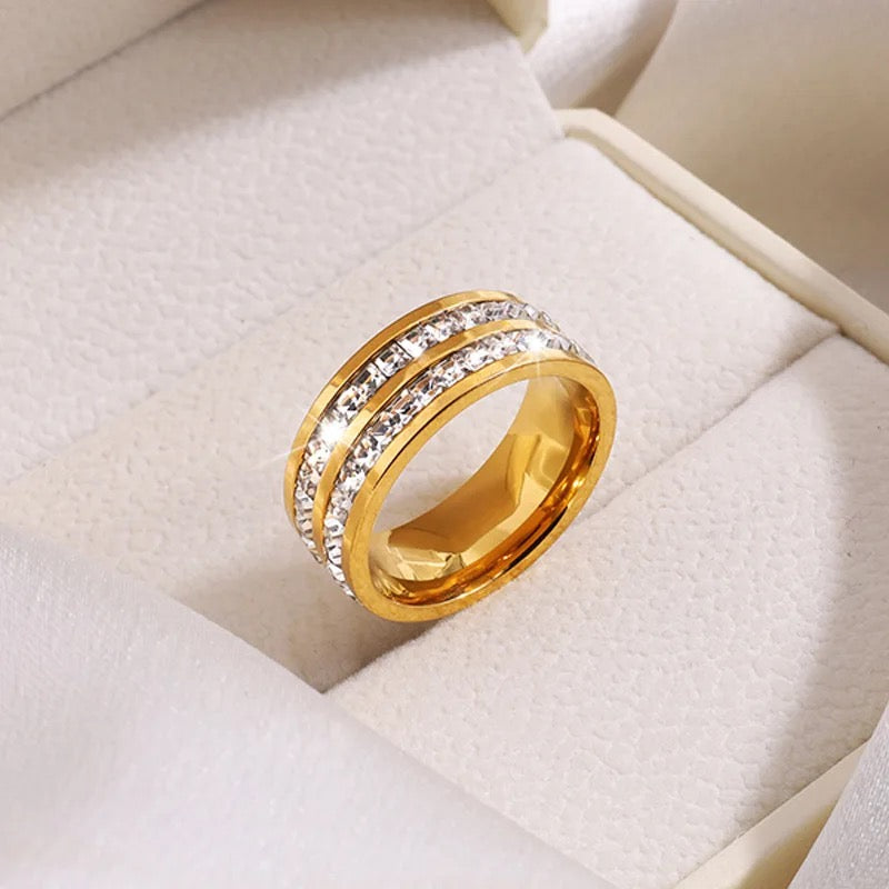 Stainless Steel 2 Layer Zircon Ring