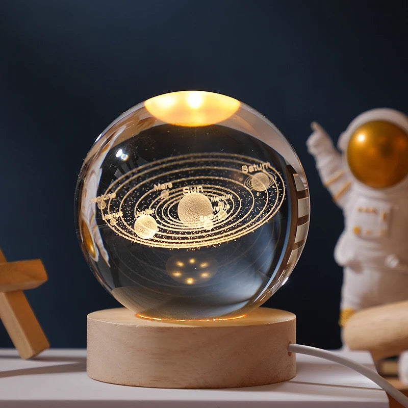 3D Laser Engraved Glass Crystal Ball Lamp Universe Astronomy Decor (Solar System)