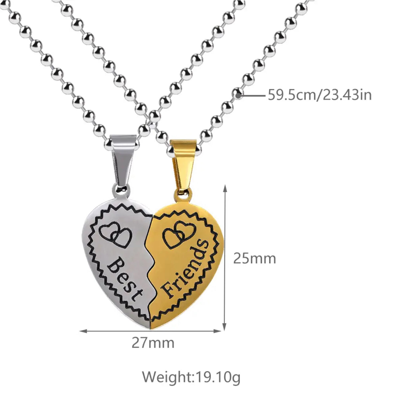 Stainless Steel Best Friends Distance Necklace 2pc