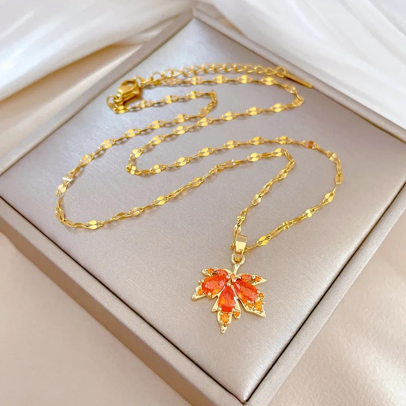 Zircon Maple Leaf Necklace