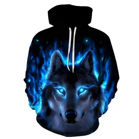 Wolf Blue Fire 3D Print Polyester Hoodie