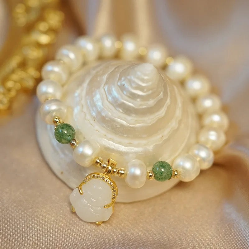 Chinese Style Fresh Water Pearl Lucky Jade Bracelets