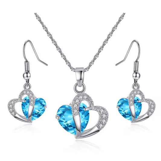 Blue Zirconia Stone Heart Set