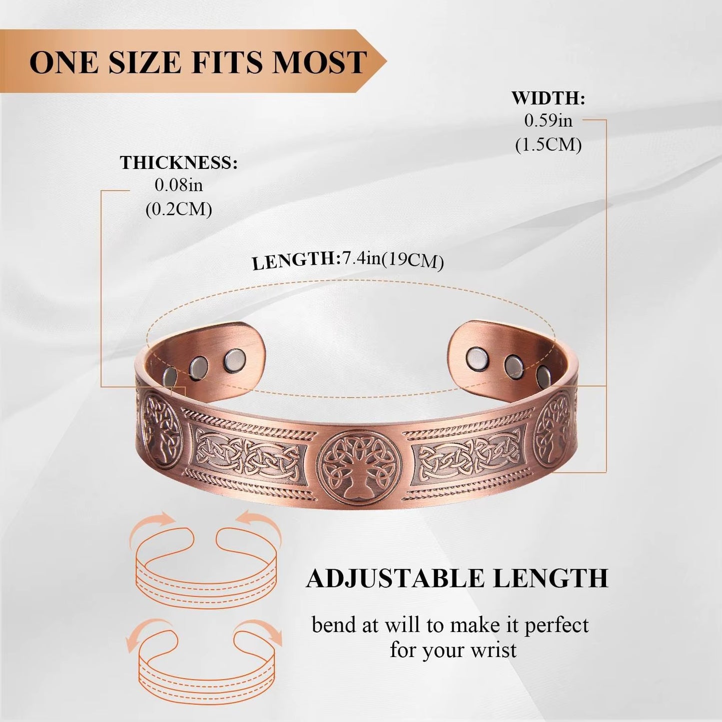 Adjustable Ultra Strength Pure Copper Magnetic Bracelet (99.99% Copper) Celtic Tree of Life Design