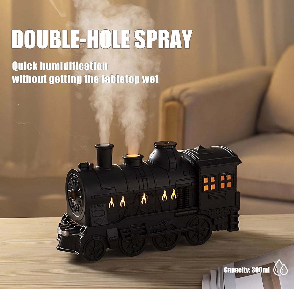 Train-Shaped 300 mL Humidifier & Essential Oil Diffuser with Remote