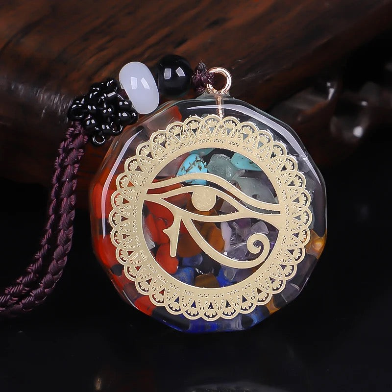 7 Chakra Orgonite Chip Eye Of Horus Rope Necklace