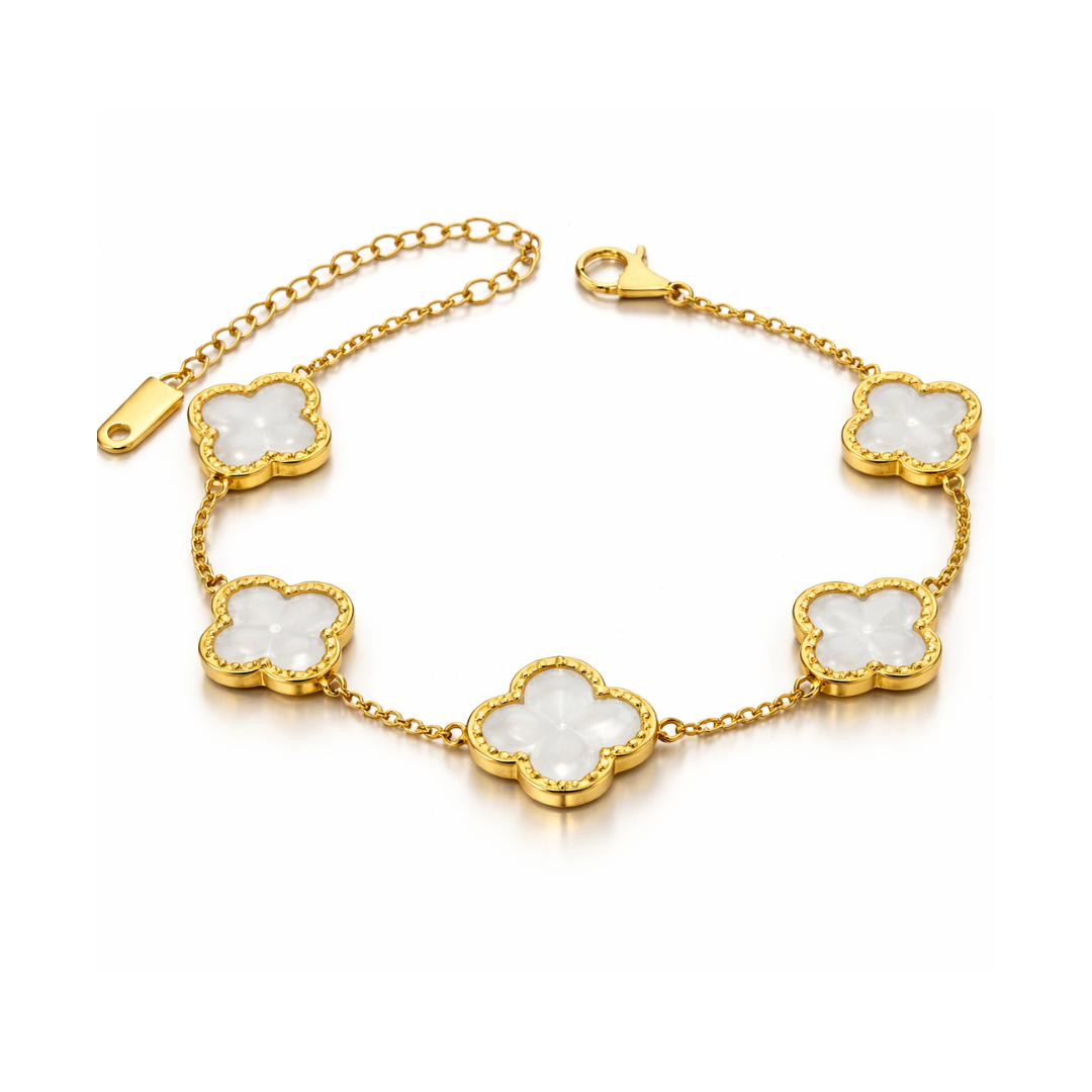 High Quality Stainless Steel Van Cleef Inspired Clover 3pc Set (Pearl White)