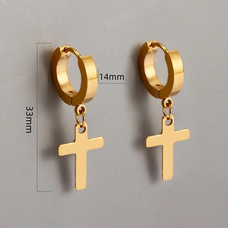 Unisex-Men’s Stainless Steel Cross Earrings