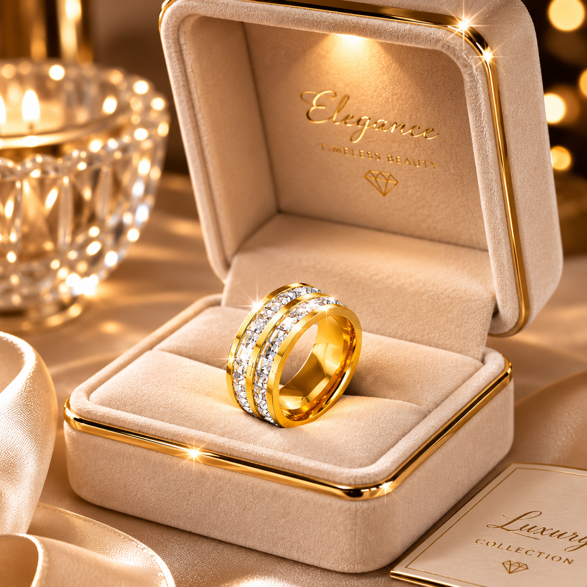 Stainless Steel 2 Layer Zircon Stone Ring