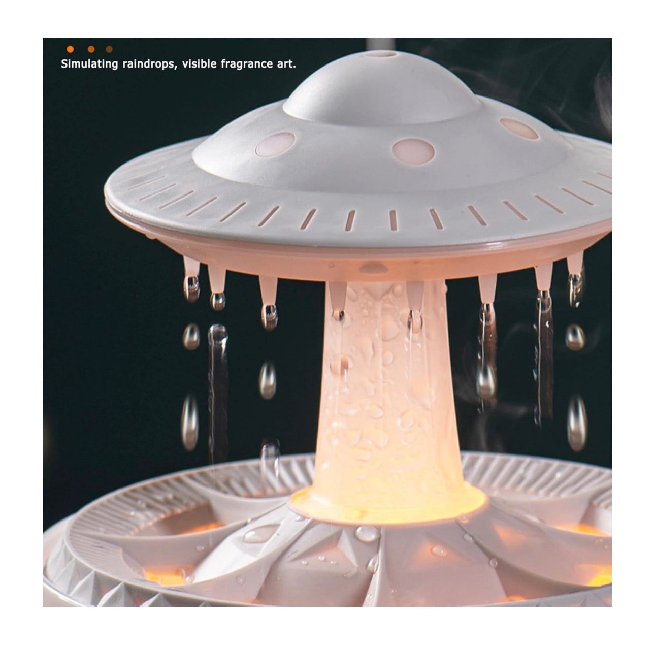 White UFO Rain Humidifier, 7-Color LED Aroma Diffuser + Remote Control