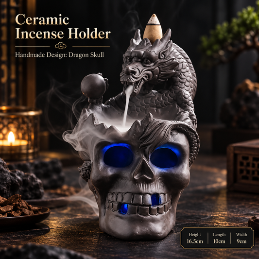 Ceramic Dragon on Skull Incense Holder + 10 Free Incense Cones