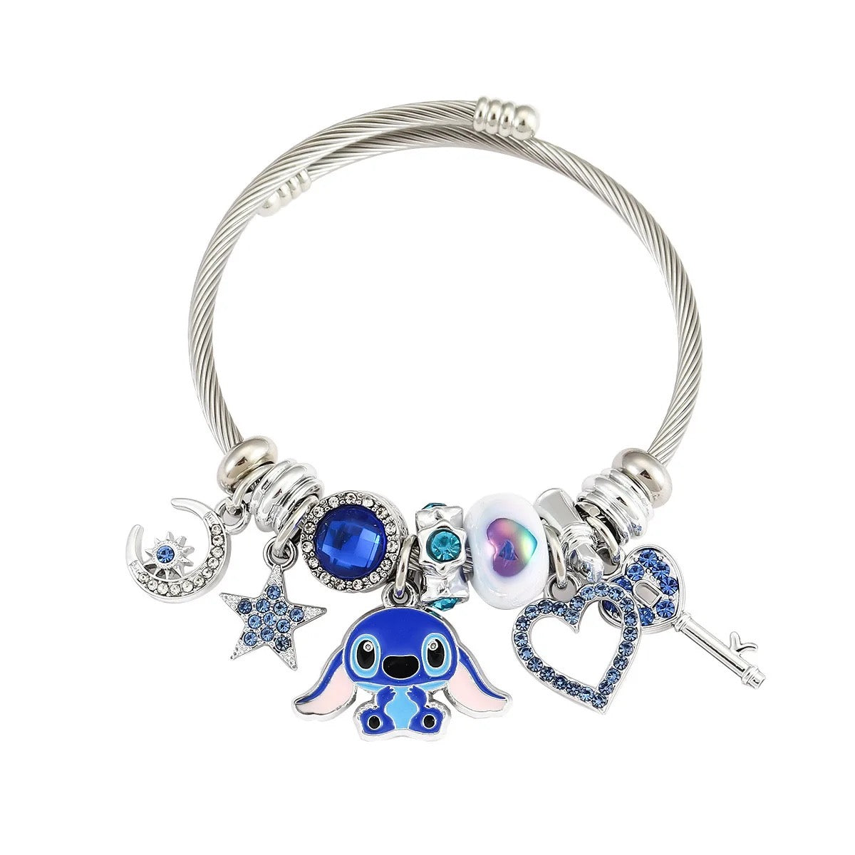 Stainless Steel Stitch Blue Zircon Charm Bracelet