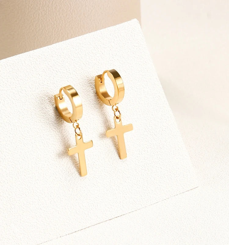 Unisex-Men’s Stainless Steel Cross Earrings