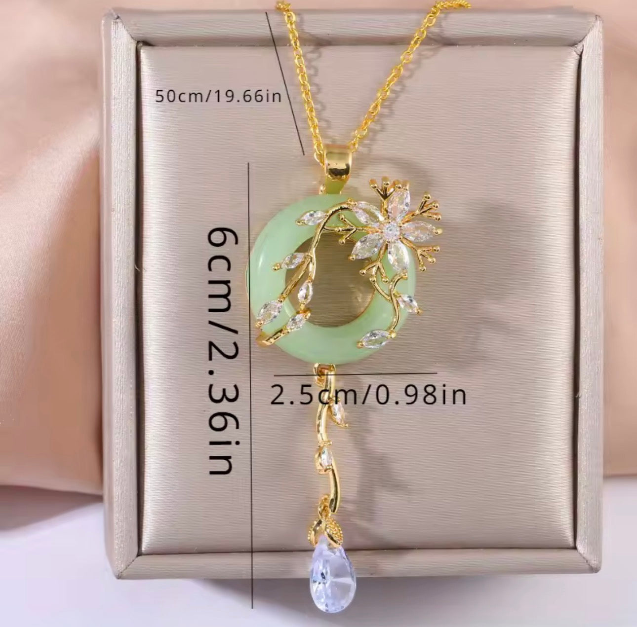 Stainless Steel Zircon Vine Flower Jade Necklace