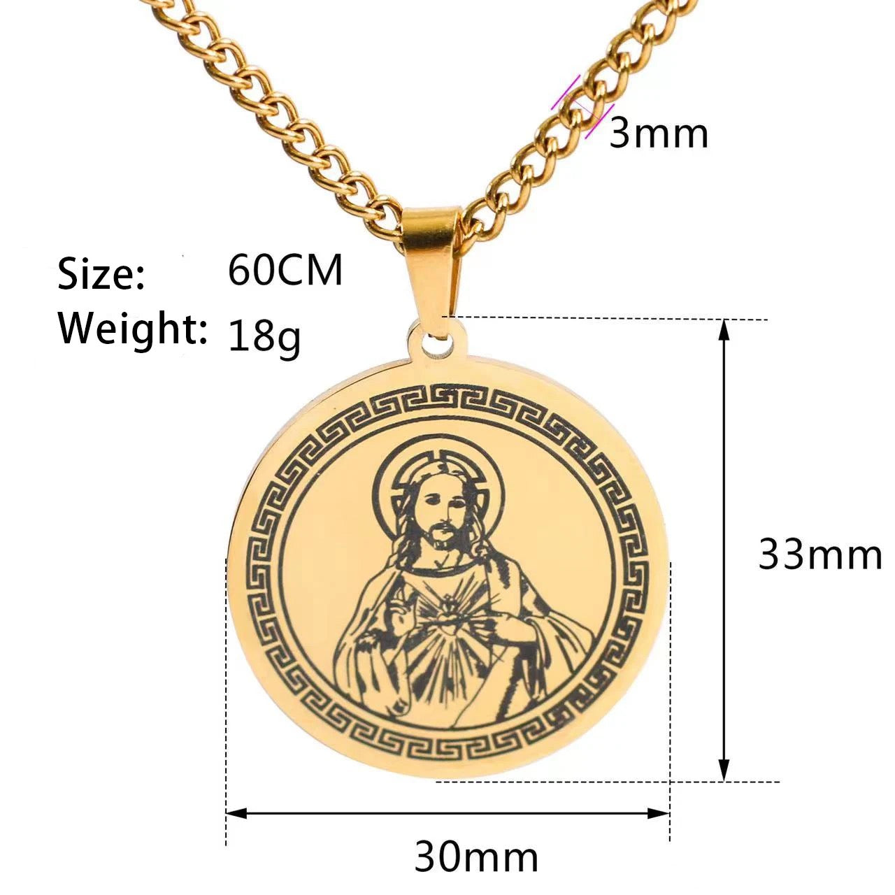 Stainless Steel Jesus Engraved Christian Necklace