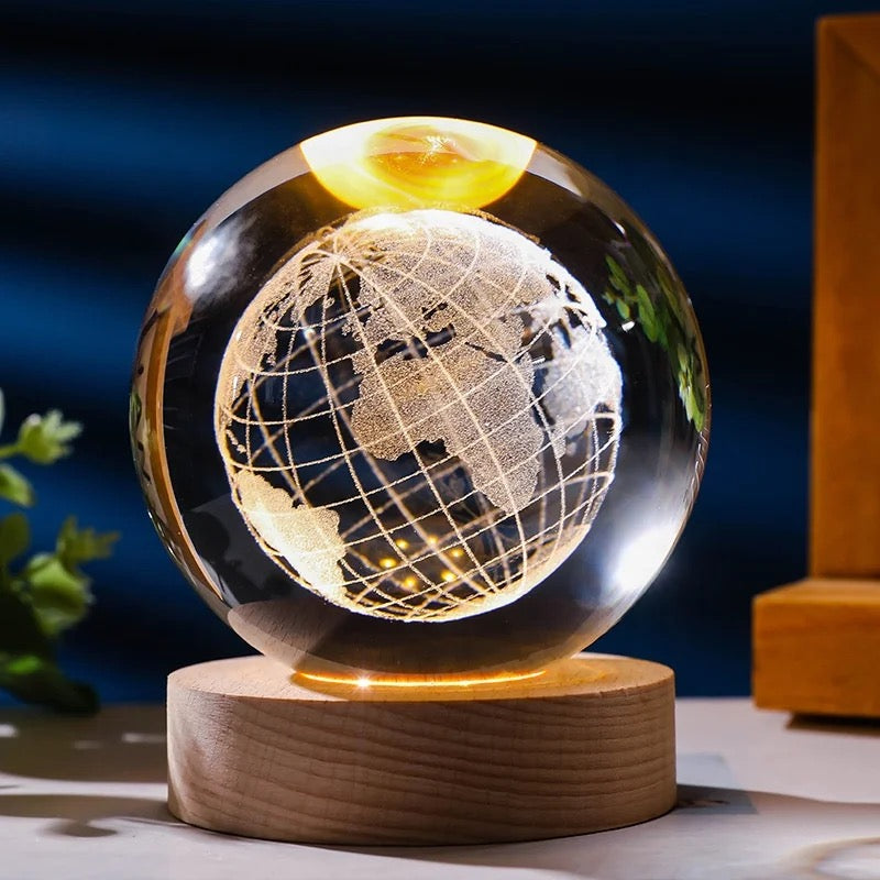 3D Laser Engraved Glass Crystal Ball Lamp Universe Astronomy Decor (Earth)