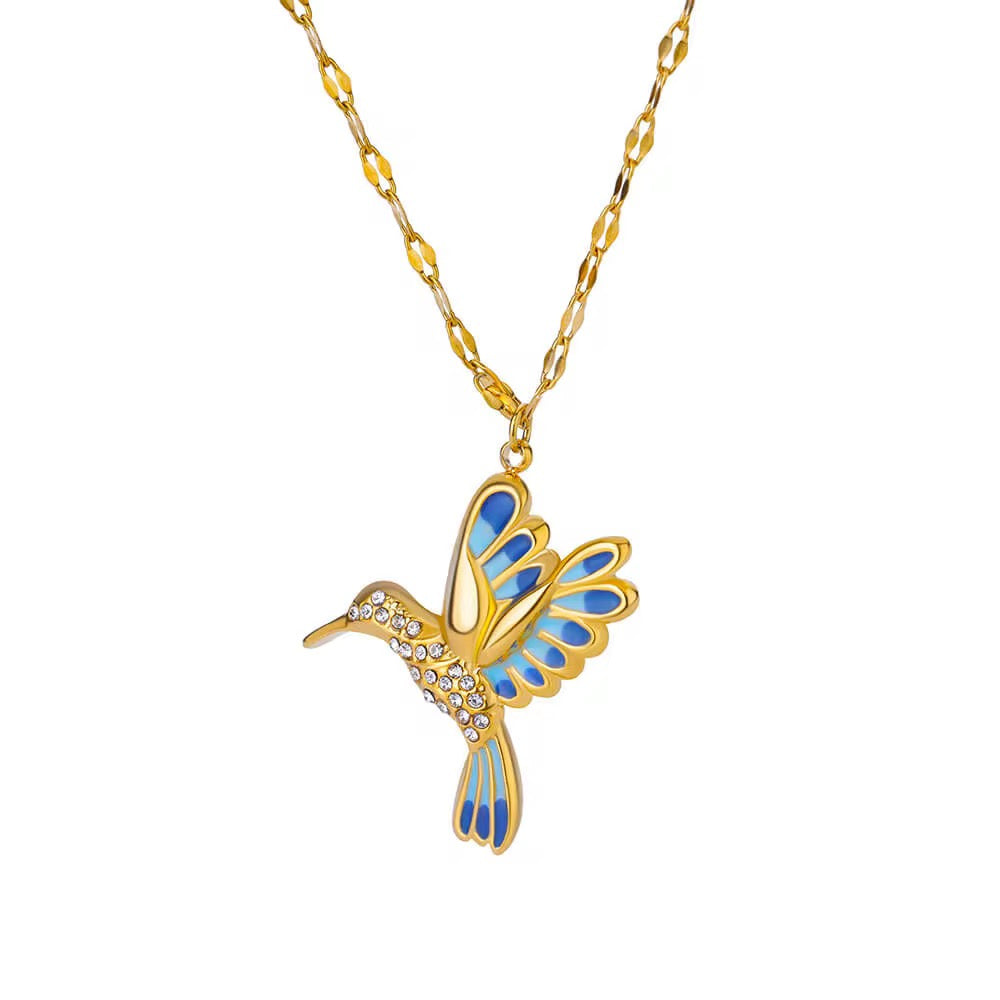 Stainless Steel Zircon Hummingbird Necklace