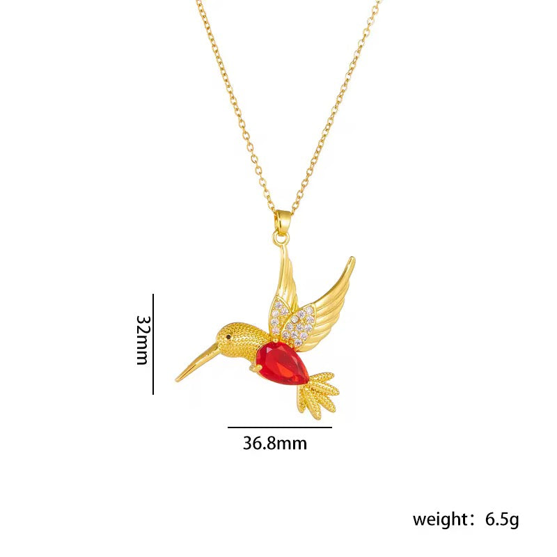 Stainless Steel Zircon Hummingbird Necklace
