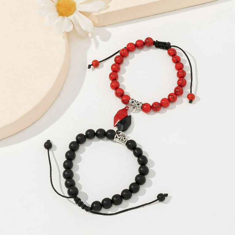 Magnetic Heart Couples Distance Bracelets 8MM (Adjustable)