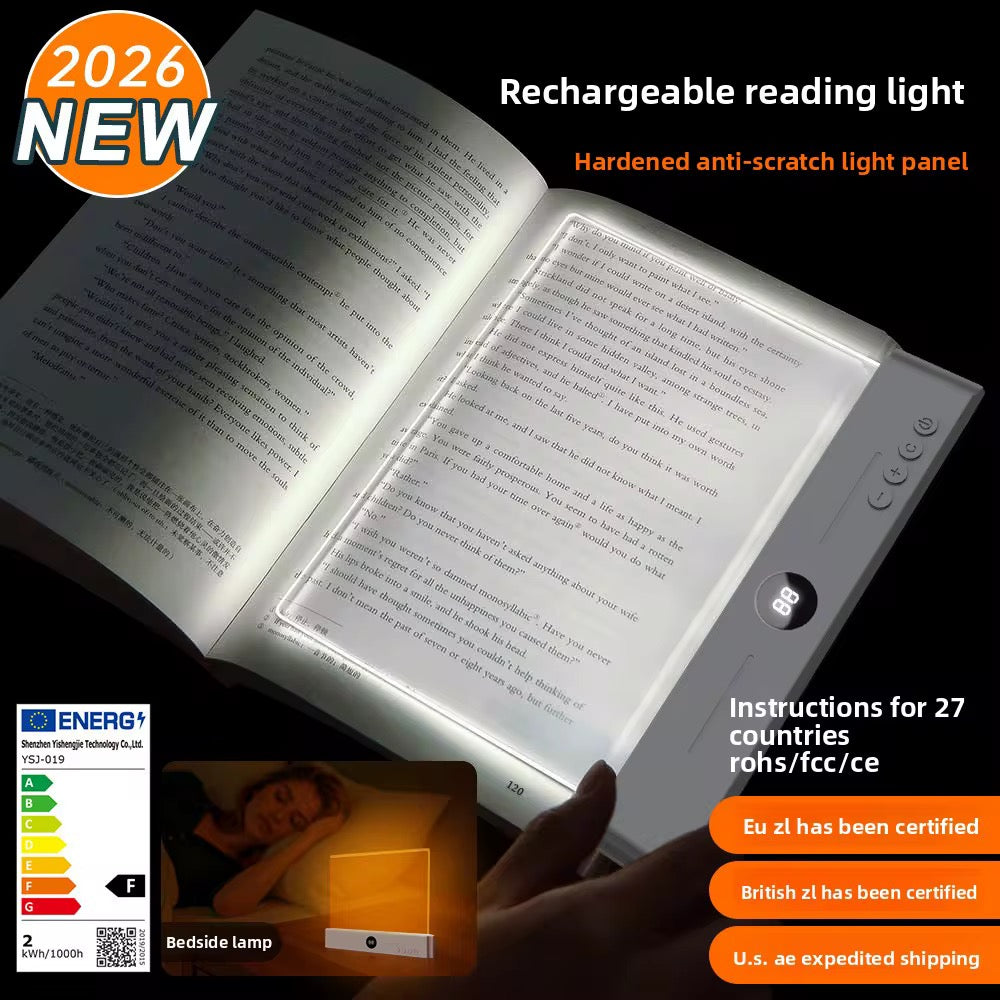 Rechargeable Full-Page 2 in 1 LED Acrylic Panel Reading Book Light – 3 Color Mode
