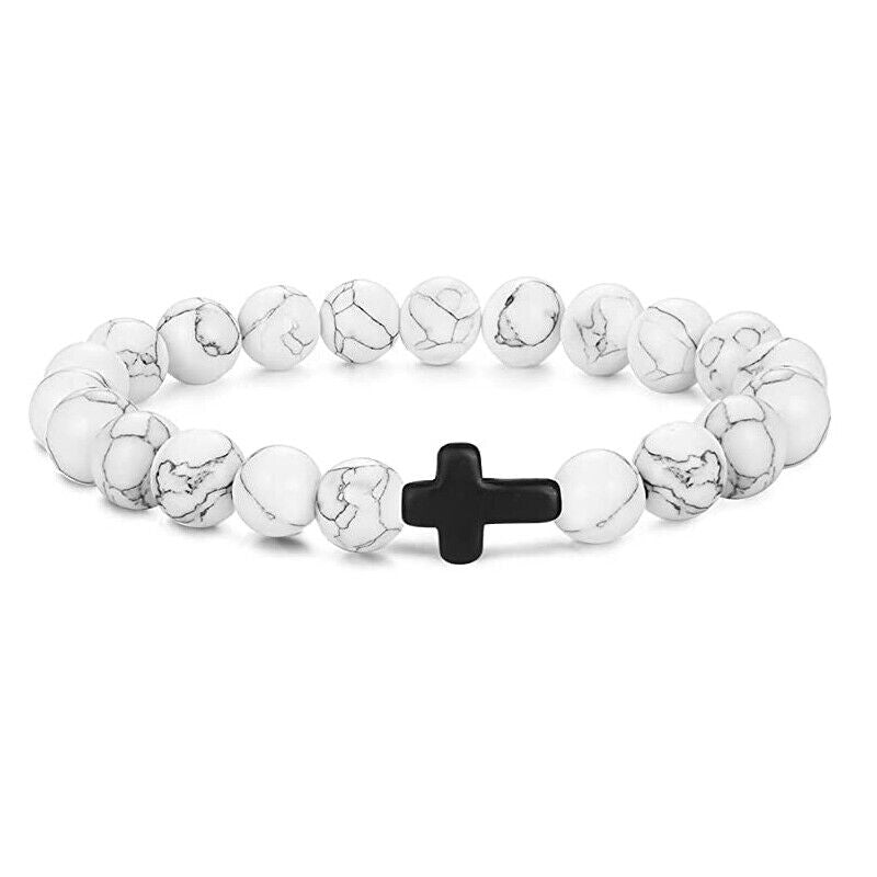 Natural Stone Cross Distance Bracelets 2pc