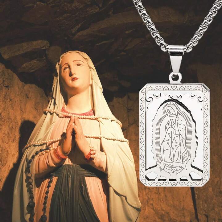 Hail Virgin Mary Shrine Necklace Lady of Guadalupe - Religious Jewelry