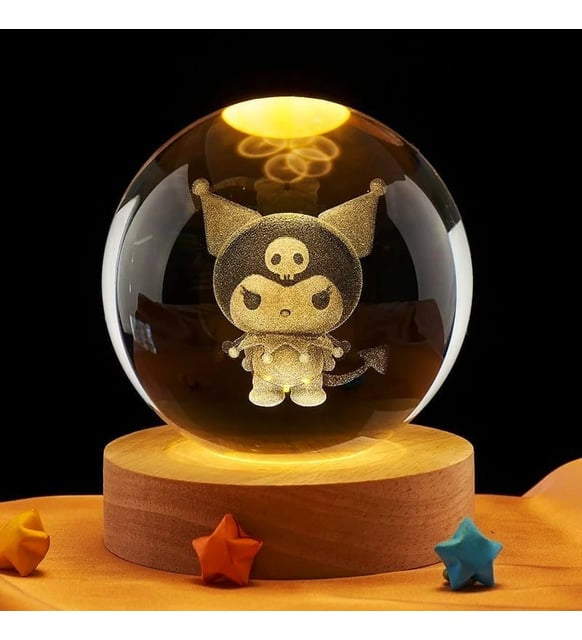 3D Laser Engraved 8cm Glass Crystal Ball Lamp (Kuromi)
